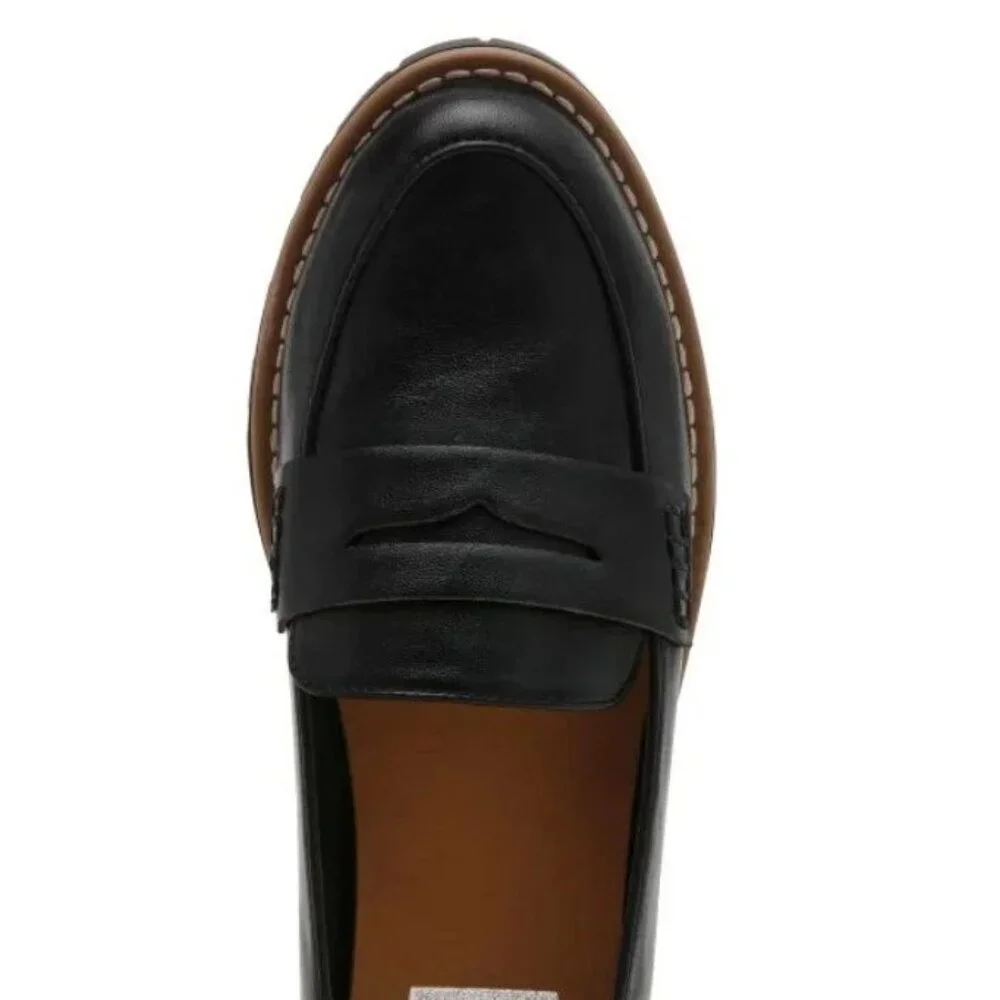DV Dolce Vita 8 Lug Loafer Crisp Chunky Heel Slip On Shoes Vegan Suede Black